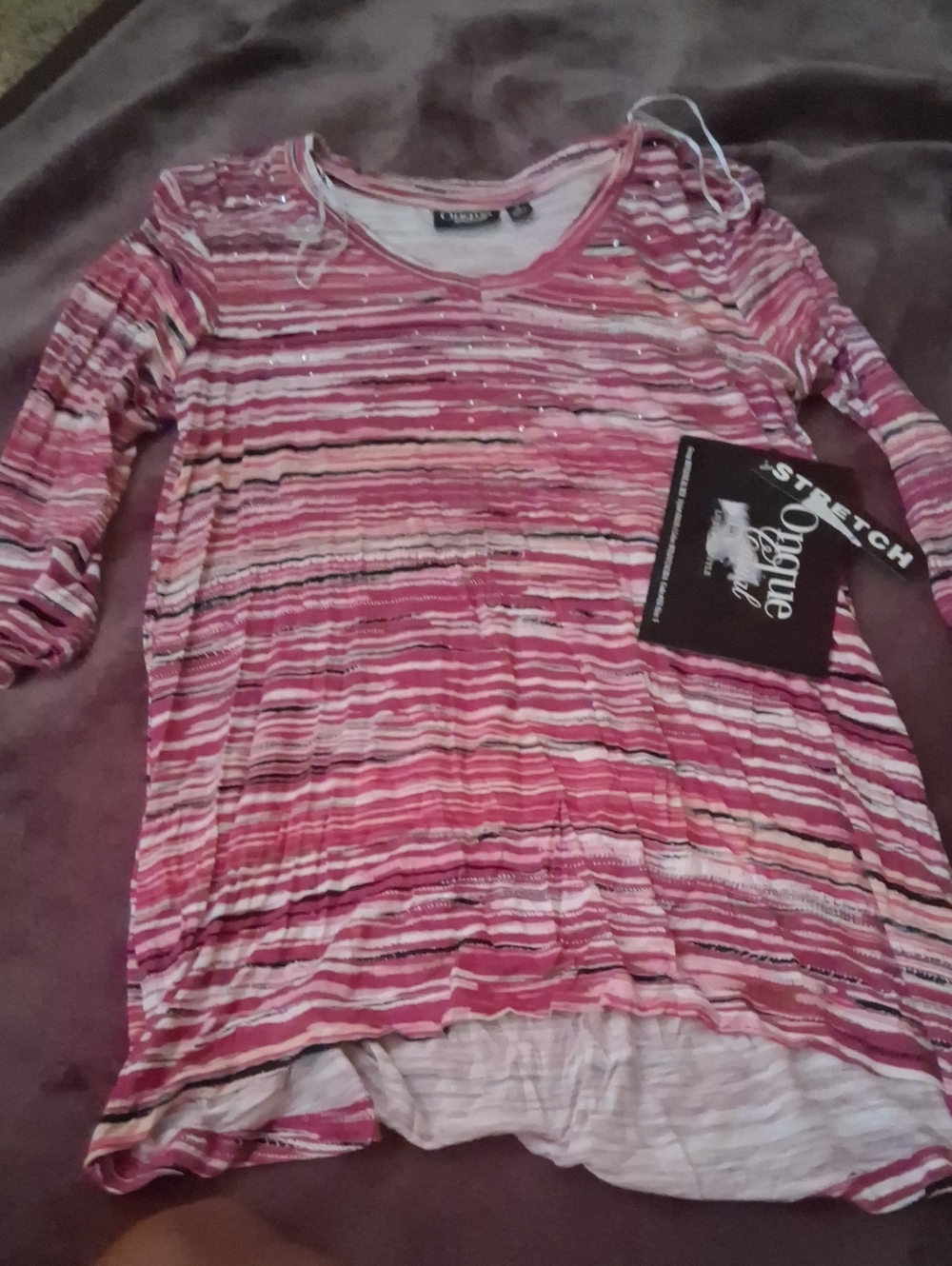 Vogue Pink Striped Long Sleeve Scoop Neck Top